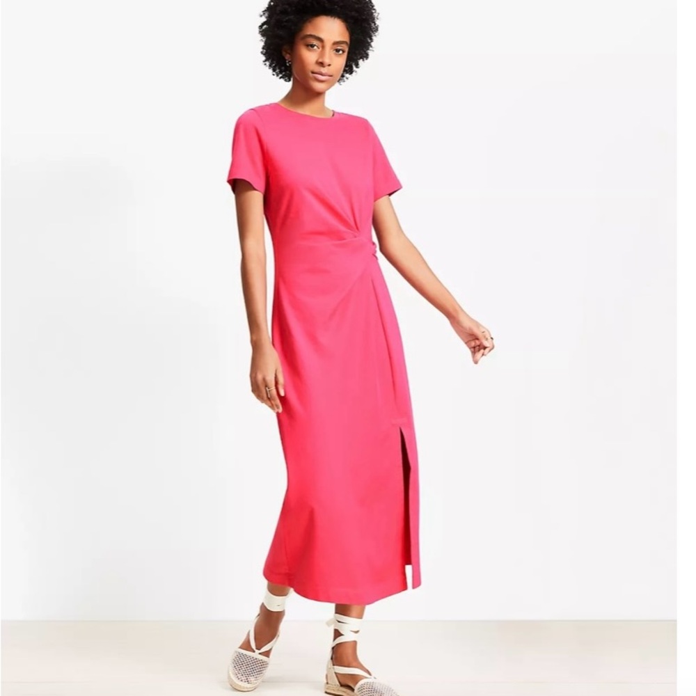 LOFT Vibrant Pink Midi Dress with Slit